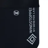 Cuello multifuncional Buff Windproof negro con logo de la marca en blanco.