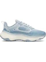 Championes deportivos Under Armour modelo W Pulse, color celeste con suela y entresuela gruesa en tonos blancos y celestes.
