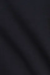 Pantalón de punto de algodón suave, color azul marino, con cintura ancha plegable y piernas rectas con bajo acampanado.