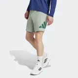 Short deportivo gris con logo Adidas estampado en verde.