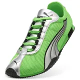 Championes urbanos Puma modelo H-Street OG, color verde flúo con detalles en plateado y negro. Presentan una estructura de malla transpirable, cordones negros y suela de goma con textura.