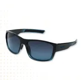 Lentes de sol MDQ modelo Rafiki, con marco negro y celeste, y lentes degradadas de negro a celeste.