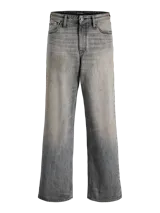 Jean de corte wide leg y tiro alto, con diseño de cinco bolsillos y lavado stonewash que le otorga un aspecto desgastado. Presenta un calce amplio y relajado desde el muslo hasta el ruedo.