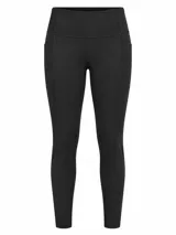 Calza deportiva de tiro alto color negro, con bolsillos laterales y costuras reforzadas.