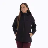 Campera impermeable Merrell con capucha, cierre frontal completo y bolsillos laterales. Diseño técnico con costuras selladas, resistente al agua y al viento, ideal para actividades al aire libre.