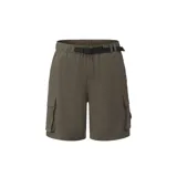 Bermuda cargo Hurley de color verde militar, con cintura elástica, cinturón negro incorporado con hebilla plástica y bolsillos laterales con solapa.
