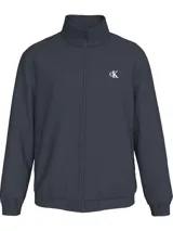 Campera azul marino con cierre frontal, cuello alto y logo de la marca en el pecho.