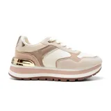 Championes urbanos Korium Judith, color beige con detalles en blanco y dorado.