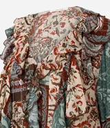Blusa tipo bata de viscosa Marfinno con estampado paisley multicolor, escote en V con cordones para atar, volados frontales y mangas largas con puños amplios.