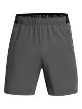 Short deportivo Under Armour modelo Vanish Wvn 6in, de color gris, con paneles de malla ventilados y bolsillos laterales.
