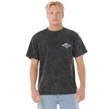 Remera Rip Curl modelo Raw Energy Thrash Tee de efecto acid wash en color negro, con mangas cortas, cuello redondo y pequeño diseño estampado en el pecho.