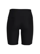 Short de compresión Under Armour de tiro alto, color negro, con costuras ergonómicas planas y pequeño logo de la marca impreso en la pierna derecha.