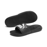 Chancletas Puma Popcat 20, color negro con logo Puma en blanco.
