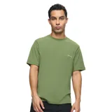 Remera deportiva de manga corta en color verde militar, con cuello redondo y logo de la marca estampado en el pecho.