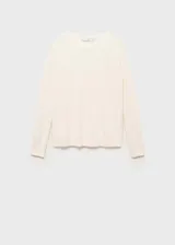Jersey de punto fino con cuello redondo y manga larga, de diseño recto y corte clásico.