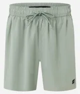 Bermuda masculina color verde con cintura elastizada ajustable con lazo, bolsillos laterales y traseros, y etiqueta de goma en el ruedo. Confeccionada en poliéster.