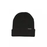Gorro de lana tejido color negro con vuelta y pequeña etiqueta con el logo de la marca Emerica en el frente.