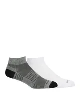 Pack de dos pares de medias deportivas cortas Hush Puppies, una en color gris con detalles en negro y otra en color blanco, con planta acolchada y tecnología antimicrobiana.