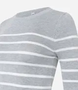 Blusa de punto de viscosa con cuello redondo, mangas largas y diseño de rayas horizontales contrastantes.