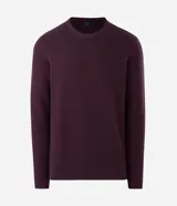 Suéter de punto para hombre, con textura acanalada horizontal, cuello redondo, mangas largas y puños ajustados.