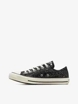 Zapatillas Converse Chuck Taylor All Star Lift con plataforma, color negro con glitter y cordones blancos.