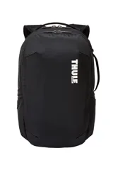 Mochila negra Thule Subterra de 23 litros, con logo blanco estampado en el frente.