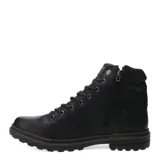 Botas de cuero marrón oscuro tipo borcego, con cordones frontales, cierre lateral y suela de goma acanalada.