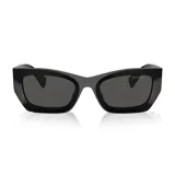 Lentes de sol Miu Miu modelo 09W con armazón de acetato negro de diseño rectangular y lentes oscuros.