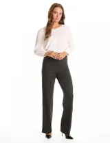 Pantalón de vestir marca Tahari, corte wide leg con tiro alto y cintura elástica. Confeccionado en tejido elastizado de textura suave.