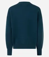 Suéter de punto azul marino, con cuello redondo y manga larga.