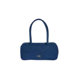 Cartera Adidas Adicolor Elongated Airliner de diseño alargado y rectangular, confeccionada en denim azul con efecto deslavado. Cuenta con doble asa superior para llevar al hombro, cierre principal con cremallera y el logo del Trifolio de Adidas metalizado en la parte frontal inferior.