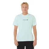 Remera de manga corta Rip Curl Vaporcool Test Tube, color verde menta, de corte clásico y tejido de secado rápido con absorción de humedad. Presenta un pequeño estampado gráfico con el logo de la marca en el centro del pecho.