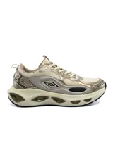 Championes Umbro Wilok para hombre, color dorado y beige, con diseño chunky y suela gruesa con aberturas.