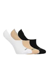 Pack de tres pares de medias invisibles Hush Puppies, diseñadas para usar con zapatillas. Incluye un par blanco, uno beige y uno negro, confeccionadas en algodón suave con ajuste elástico.