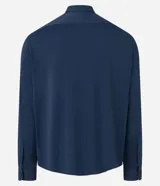 Camisa masculina de manga larga, cuello inglés y cierre frontal de botones, confeccionada en poliamida con elastano y tecnología performance.