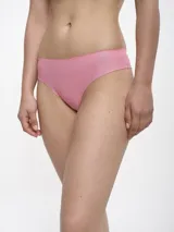 Bombacha de bikini negra con borde superior de puntilla.