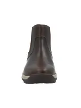 Botín Chelsea Malawi de RKF confeccionado en cuero marrón con paneles laterales elásticos, suela de honey foam en tono beige y detalles de costuras pespunteadas.