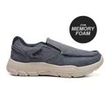 Zapato casual Hi-Tec Trujillo de tela color azul con rayas horizontales y suela color beige con tecnología Memory Foam.