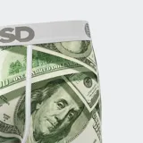 Calzoncillos bóxer con estampado de billetes de 100 dólares, pretina elástica blanca con logo de la marca PSD.