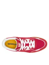 Sneakers Caterpillar modelo Pause Retro Canvas, de color rojo con detalles en blanco y suela de goma marrón.