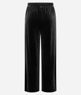 Pantalón de corte recto confeccionado en terciopelo, con cintura elástica ajustable mediante lazo y bolsillos laterales.