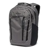 Mochila Columbia modelo Atlas Explorer II de 26 litros, color gris con detalles en negro. Cuenta con dos compartimentos principales, funda acolchada para laptop de hasta 15 pulgadas, bolsillo frontal con cierre, bolsillos laterales para botellas y correas de hombro acolchadas.