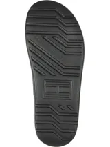 Sandalias Tommy Hilfiger negras con tiras cruzadas y logo de la marca en la tira superior.