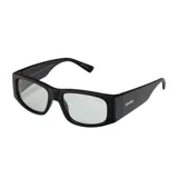 Lentes de sol MDQ modelo Vayu, con montura negra rectangular y lentes fotocromáticas transparentes.