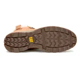 Bota Caterpillar de caña media para mujer, modelo Charli WP, color marrón, confeccionada en cuero con cuello de tela texturizada en tono tostado y suela de goma estructurada.