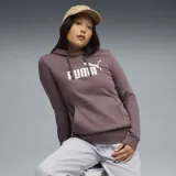 Buzo con capucha y bolsillo canguro, color uva, con logo de la marca estampado en blanco en el frente.