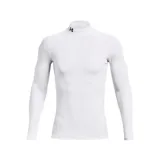 Remera Under Armour de compresión para hombre, color blanco, de manga larga y cuello alto con logo en el centro.