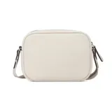 Cartera tipo bandolera Guess modelo Joella, color beige con logo frontal estampado. Cuenta con cierre superior, bolsillo frontal con cierre y correa de hombro ajustable y extraíble con diseño de rayas y logo.