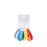 Pack de ocho gomitas de pelo elásticas en colores surtidos: lila, azul, celeste, verde agua, beige, amarillo, naranja y rojo.