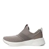 Championes Puma Softride Harli Slip On para mujer, de diseño sin cordones con tiras elásticas cruzadas sobre el empeine. Confeccionados en tejido de malla gris con detalles en rosado viejo y suela blanca amortiguada.
